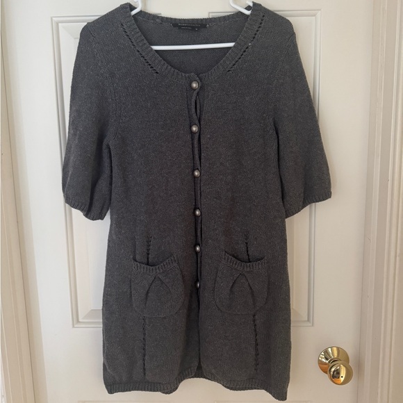 BCBGMaxAzria Gray Knit Short Sleeve Cardigan Sweater - Picture 2 of 10